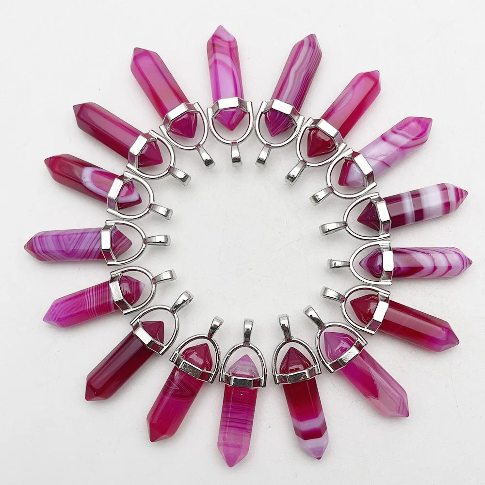 Fashion Good quality Amethyst opal rose quartz natural gem stone pendulum pendant Jewelry making charm diy gift accessories 24pc