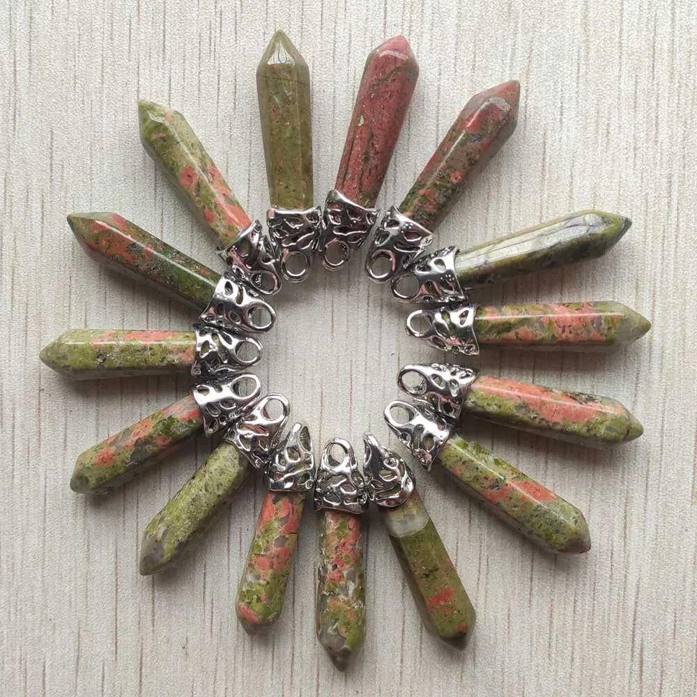 Fashion good quality Mix natural stone Hexagonal pillar pendants for necklaces  jewelry making 20pcs/lot wholesale fast shipping