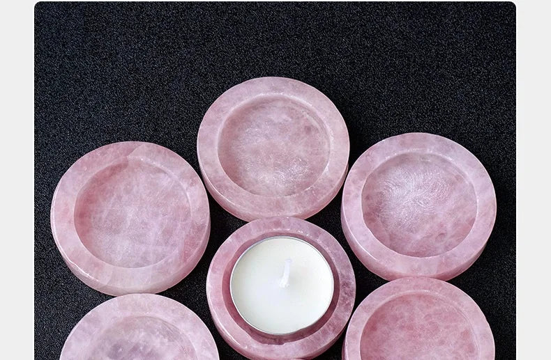 Natural Crystal Candle Holder Pink Quartz Candle Stick Aromatherapy Candles Altar Props Energy Witchcraft supplies On Board