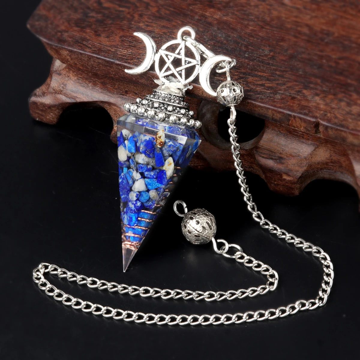 Three Phase Lunar Meditation Healing Natural Stone Tiger Eye Crystal Hexagonal Pyramid Spirit Pendulum Accessory Gift