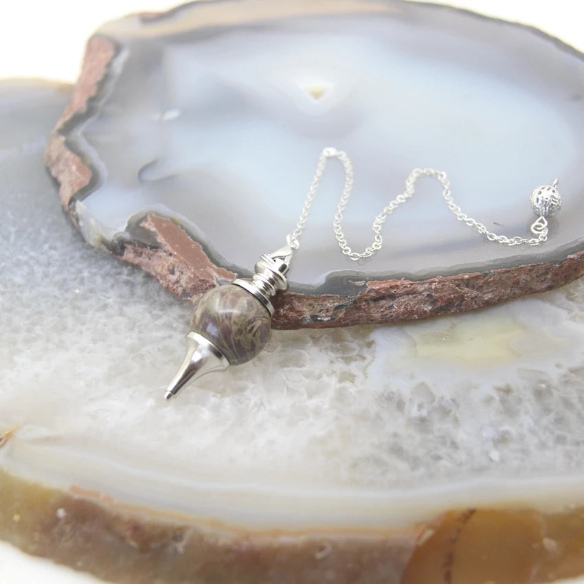 Natural Rose Quartz Labradorite Pendulum for Dowsing Divination Round beads Stone Crystal Cone Pendants pendulos Jewelry