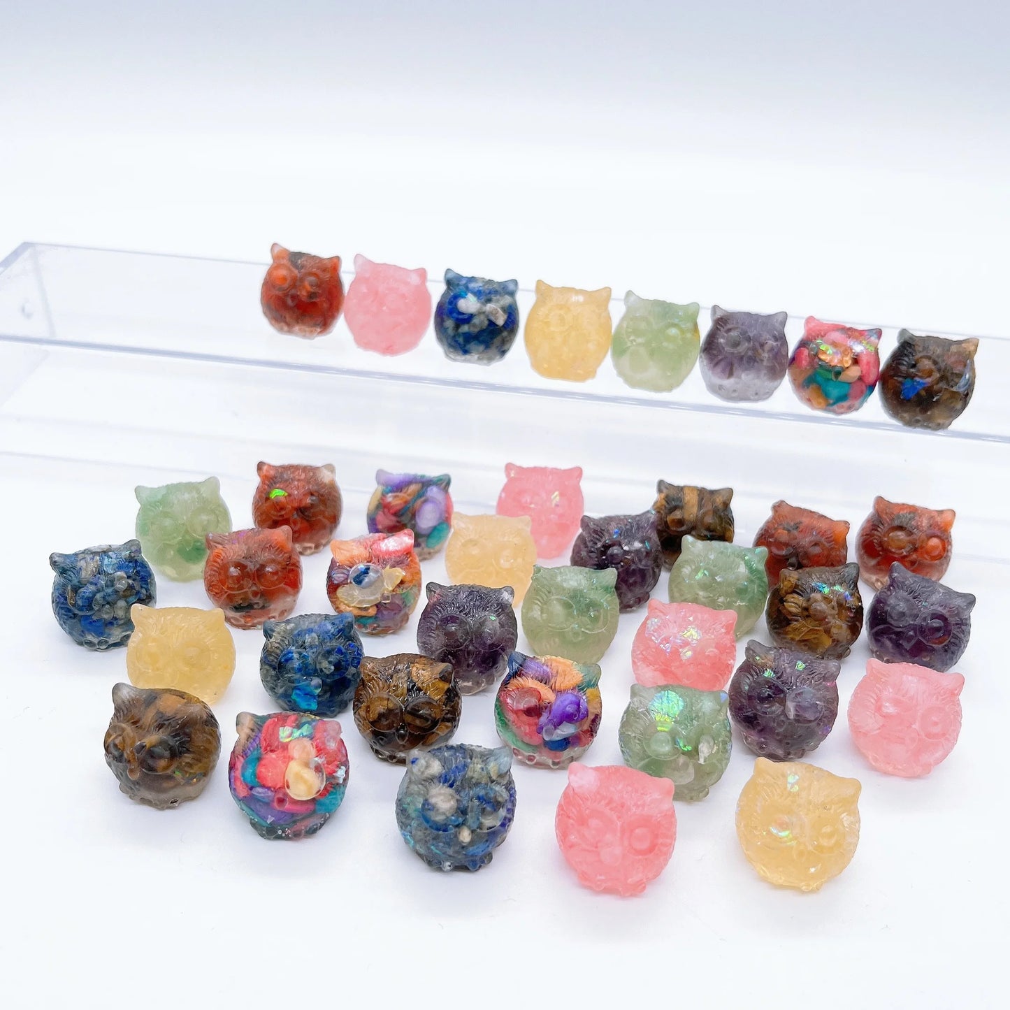 Mini Owl Decorations Natural Crushed Crystal Stone Epoxy Resin Exquisite Desk Ornaments Home Decoration Children Gift