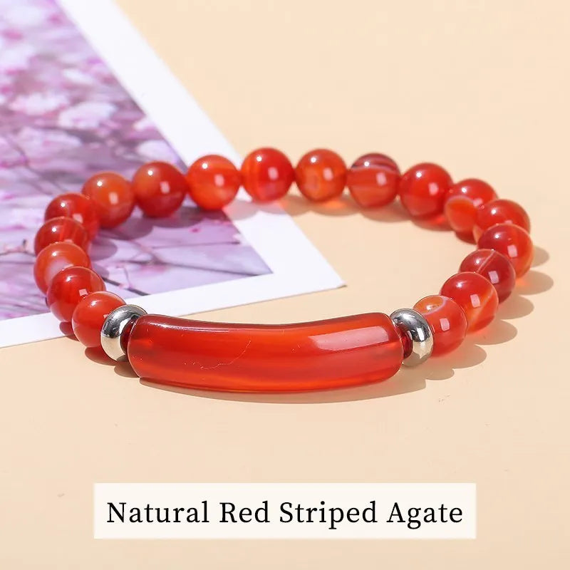 JD Natural Stone Tiger Eye Amethyst Rectangle Bar Charm Bracelet Women Men Reiki Healing Bead Chakra Bangles Couples Jewelry