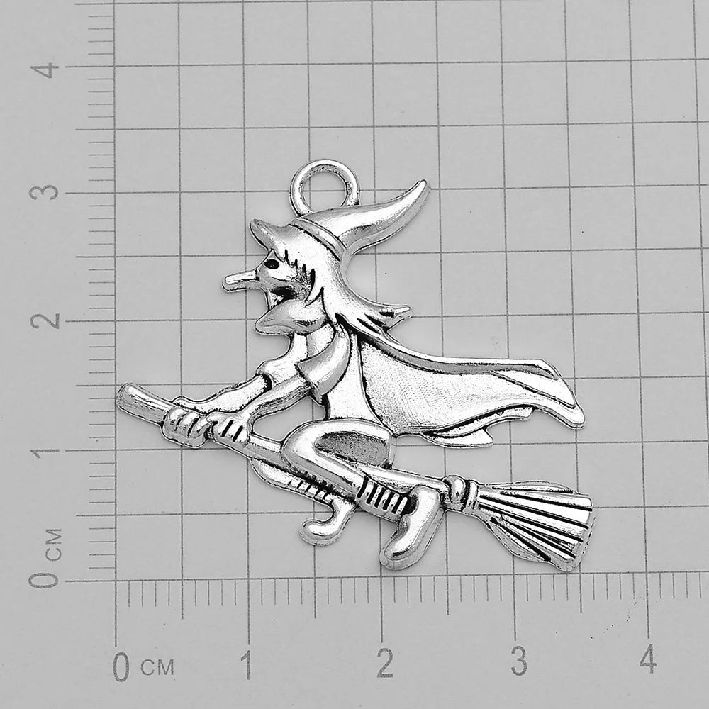 3-40pcs/lot Antique Silver Plated Halloween Charms Witch Cauldron Hat Broom Pendants For Diy Jewelry Making Supplies Accessories