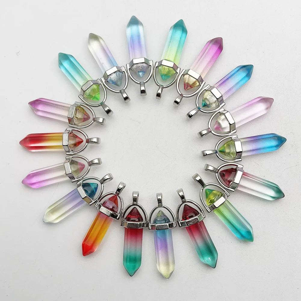Fashion Good quality Amethyst opal rose quartz natural gem stone pendulum pendant Jewelry making charm diy gift accessories 24pc