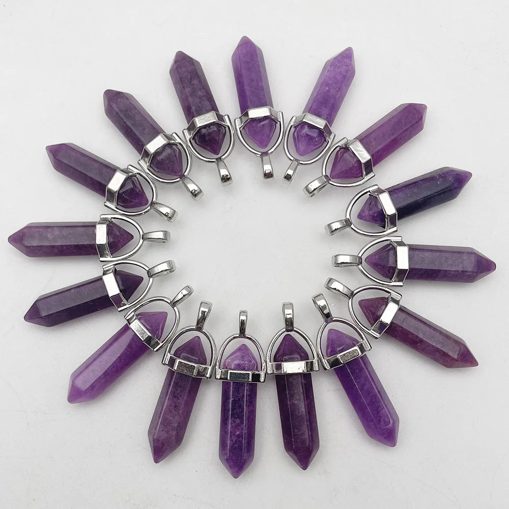 Fashion Good quality Amethyst opal rose quartz natural gem stone pendulum pendant Jewelry making charm diy gift accessories 24pc