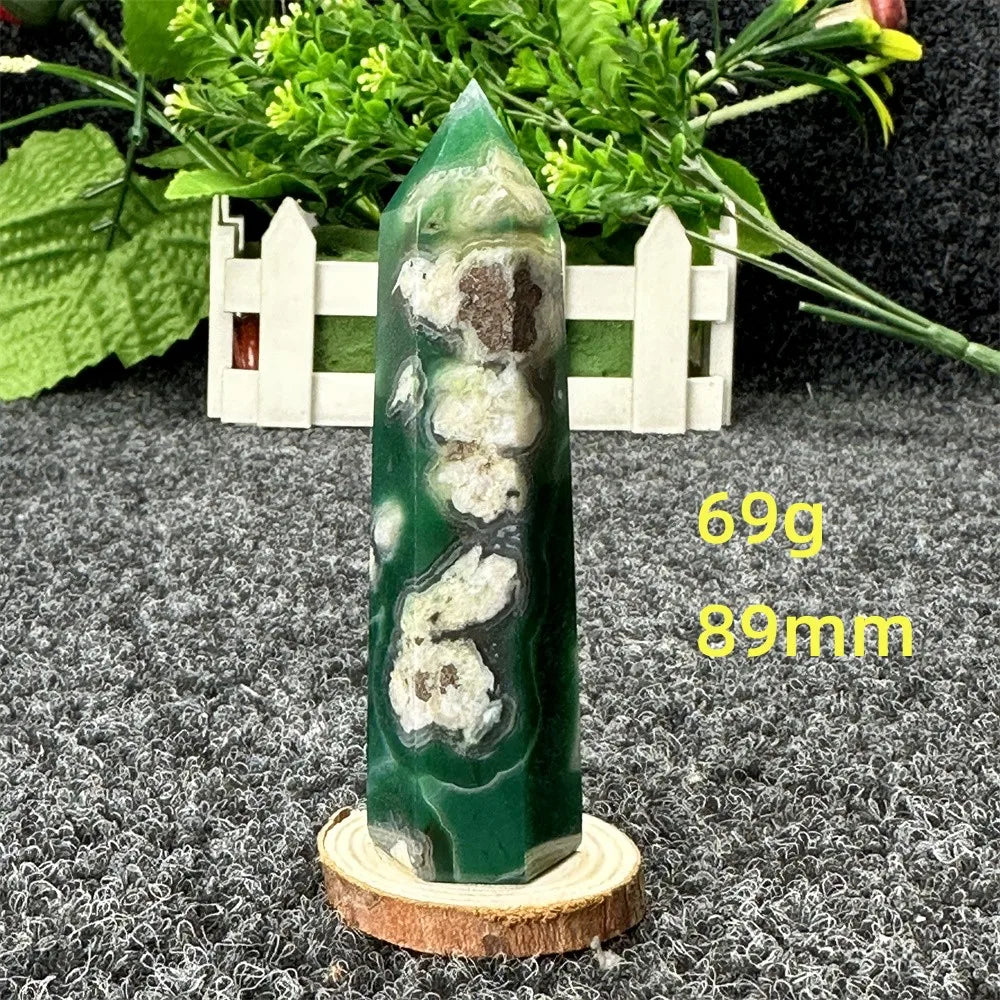 Natural Green Cherry Blossom Agate Crystal Energy Wand, Healing Reiki, spiritual, Feng Shui, prayer Witchcraft, Home Decoration