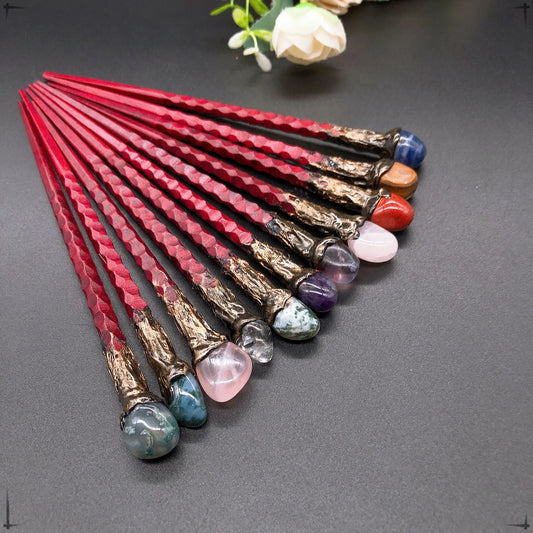 19CM Natural Crystal Stones Magic Wand Witch Amethyst Tiger Eye Stone Labradorite Red Agate Home Decoration Witchcraft Gift