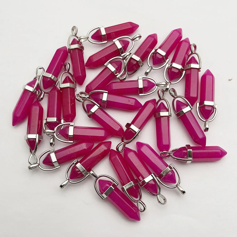 Fashion Good quality Amethyst opal rose quartz natural gem stone pendulum pendant Jewelry making charm diy gift accessories 24pc