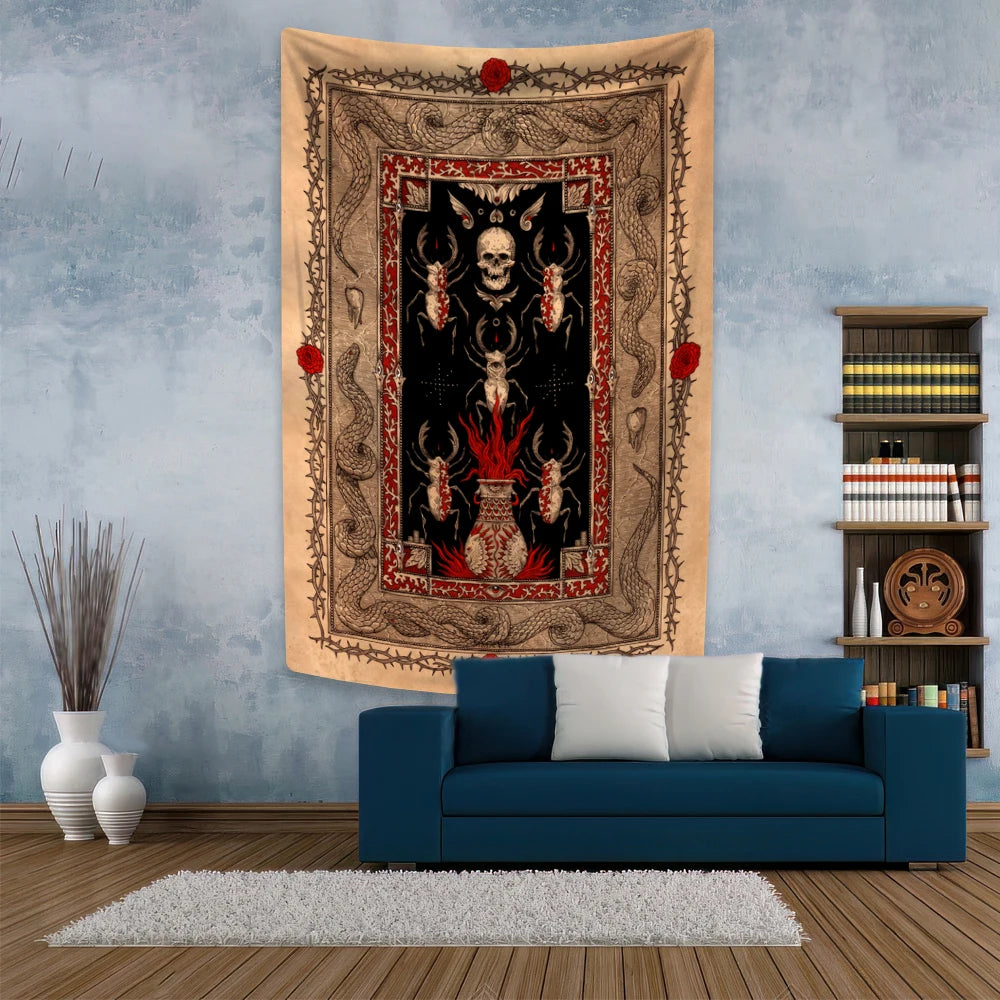 Psychedelic Tarot Skeleton Tapestry Witchcraft Printed Wall Hanging Bedroom Dormitory Background Cloth Sofa Blanket