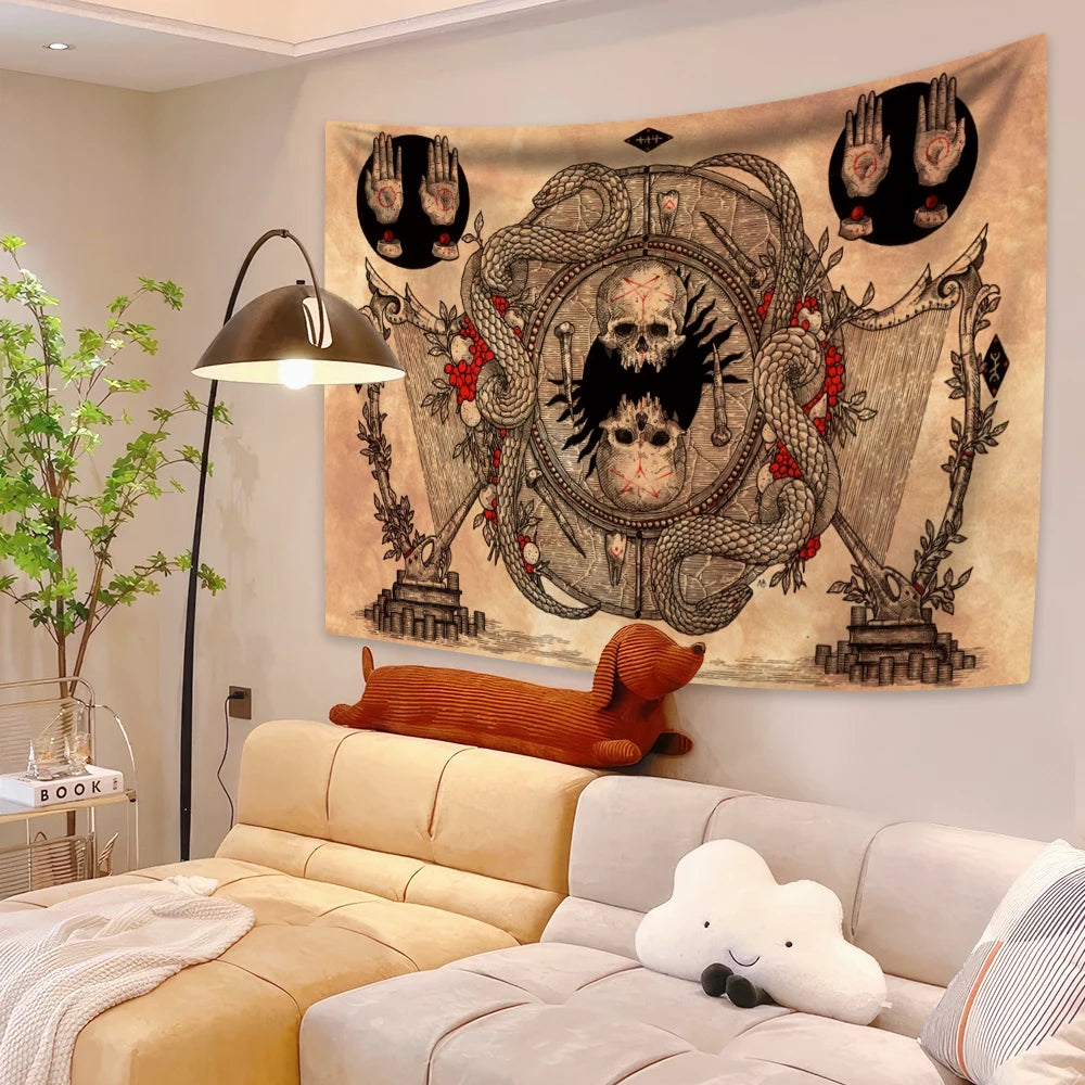 Psychedelic Tarot Skeleton Tapestry Witchcraft Printed Wall Hanging Bedroom Dormitory Background Cloth Sofa Blanket