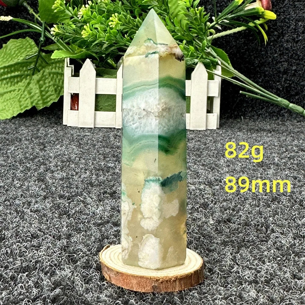 Natural Green Cherry Blossom Agate Crystal Energy Wand, Healing Reiki, spiritual, Feng Shui, prayer Witchcraft, Home Decoration