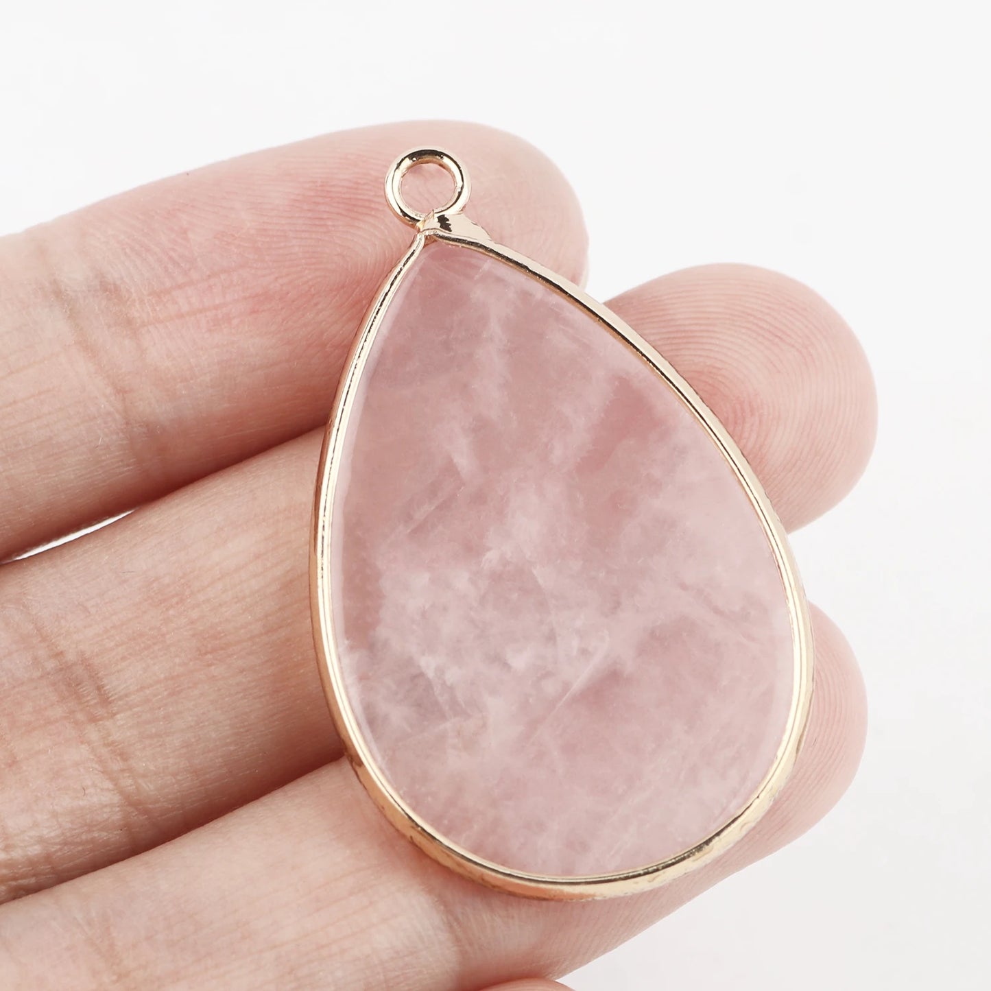 1pc Natural Stone Pink Quartz Crystal Pendant Gold Plated Heart Drop Shape Charms Pendants for Necklace Women Fashion Jewelry