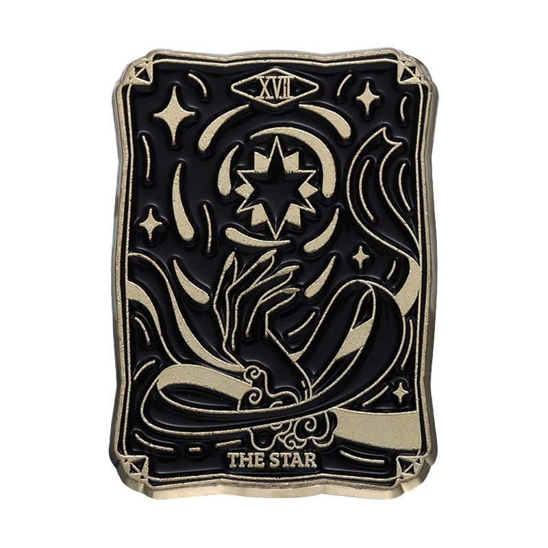 Black Tarot Enamel Pins Custom Sun Moon Stars Dark Witch Brooches Lapel Badges Punk Gothic Jewelry Gift for Friends