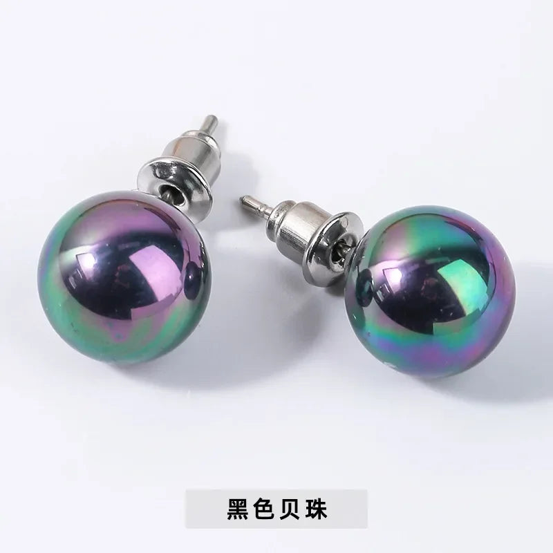 10 pairs Natural Stone Earrings Healing Crystal Quartzs Round Ball Beads Steel Stud Fashion Ear Jewelry for Women Girl Wholesale
