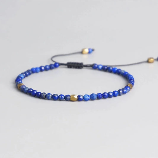 3mm Dainty Faceted Lapis Lazuli Natural Stone Healing Crystal Yoga 7 Chakra Agate Spiritual Adjustable Braided Bracelet Women