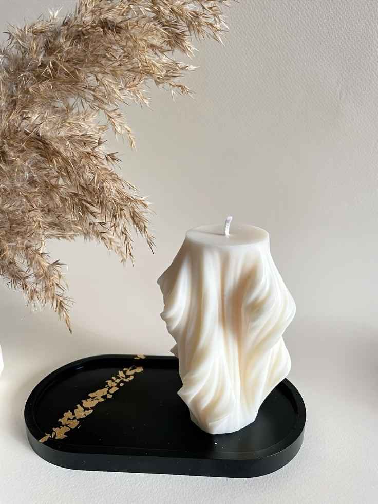 [Holiday Cheer, Aromatherapy Candle] Relaxing Spice Scent Handmade Soy & Beeswax Aromatherapy Candle - Modern Irregular Shape, Indoor/Outdoor Use, Minimalist Elegance, Geometric Wave Design, Scented Candles, Holiday Cheer