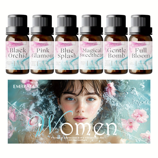6pcs/1Set Essential Oil Gift Box for Women, Suitable for Home Decor, Fragrance Room Sprays, DIY Scented Candles, Household Air Fresheners, And Aroma Diffusers - Blue Splash, Magical Sweetheart, Pink Glamour, Gentle Bomb, Blac