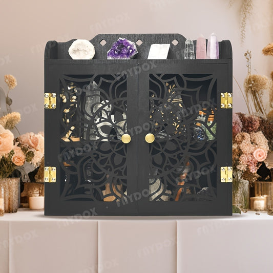 1pc Black Floating Wooden Crystal Storage Rack, Crystal Stone Display Shelf For Plants, Flowers, Toys, Scented Candles, Household Storage Organization For Hallway, Bedroom, Home, Gothic Decor, Wall Decor, Aesthetic Room Decor