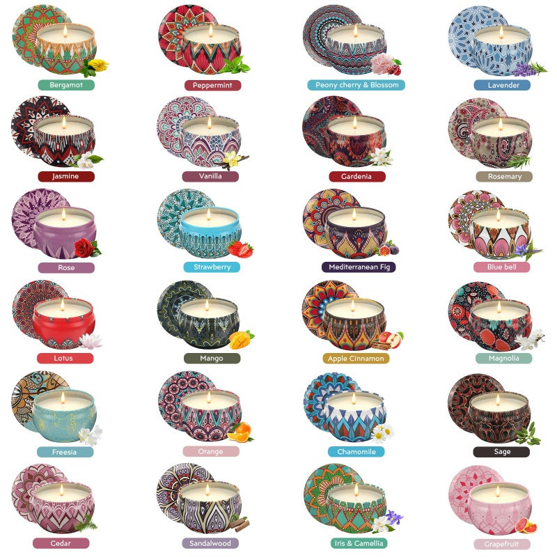 24 Scented Candles, Portable Tin Candles, 2.5 oz Each, Lasts 15-20 Hours, Scented Candles for Aromatherapy, Massage, Birthdays