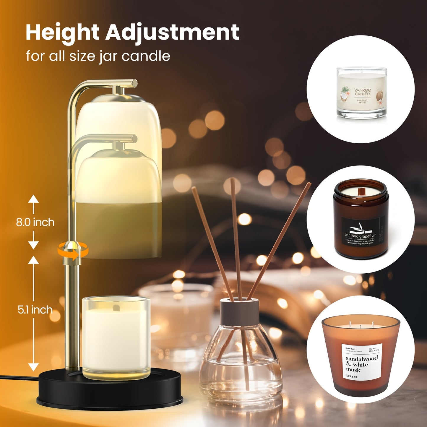 [Home Relaxation] Elegant Flameless Candle Warmer Lamp with Adjustable Brightness - White Electric Aromatherapy Wax Melter, Safe for Bedroom & Desk Use, Includes Timer & Dual Light Bulbs, Fits Candles up to 8" - Ideal Gift