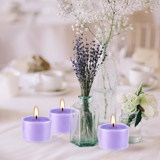 50 Packs Of 8-hour Lavender Flavored Tea Wax, Purple Transparent Small Tea Wax - Smoke-free, Drip Free, Long-lasting Soy Wax Tea Wax - Small Wish Mini Easy Elegant Romantic Candles, Suitable for Home Decoration, Meditation, A