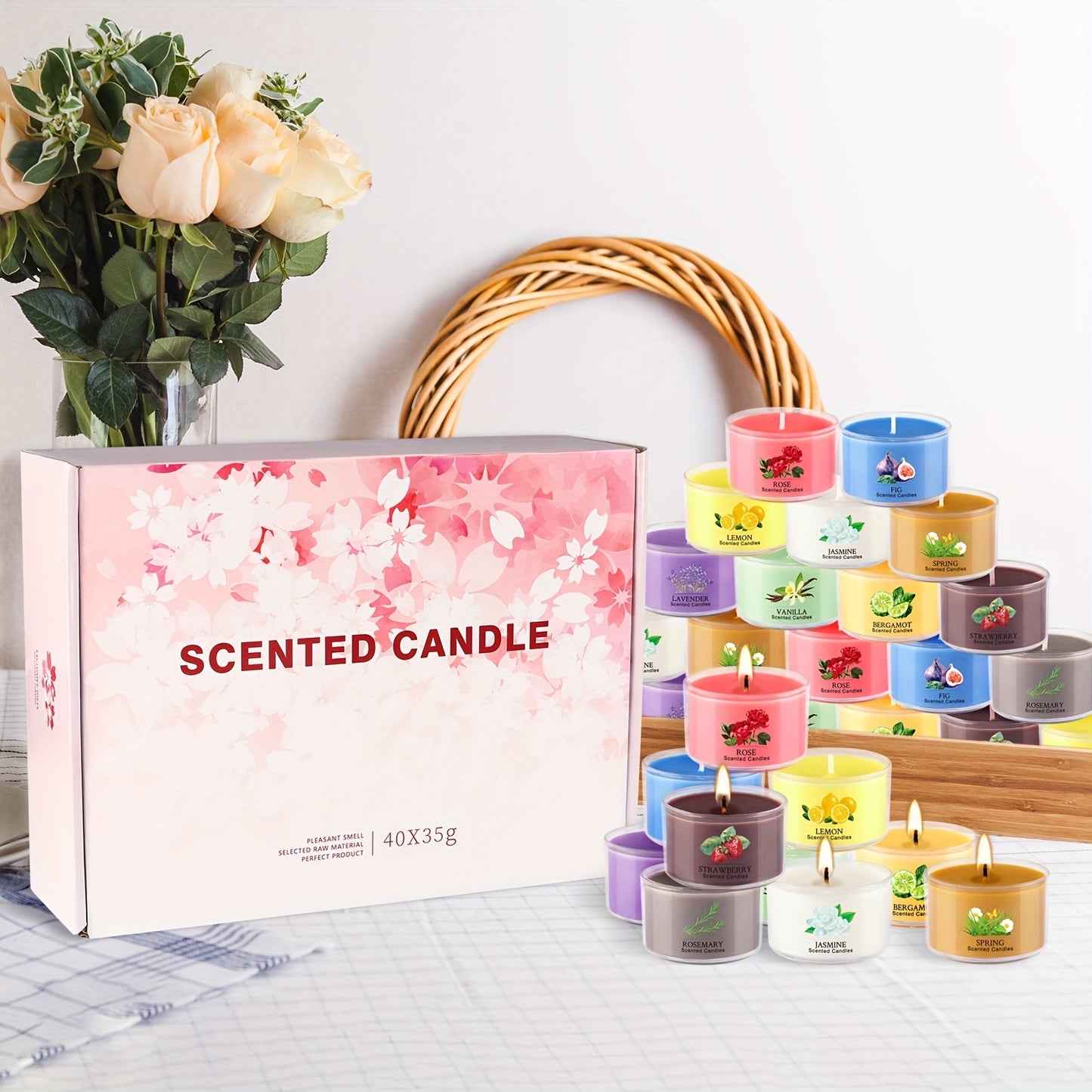 40pcs Of Colorful Tea Wax, Scented, Smoke-free, No-drip, Elegant Romantic Candles, Very Suitable for Valentine's Day, Etc., Is The Best Valentine's Day Gift for Husbands And Lovers.