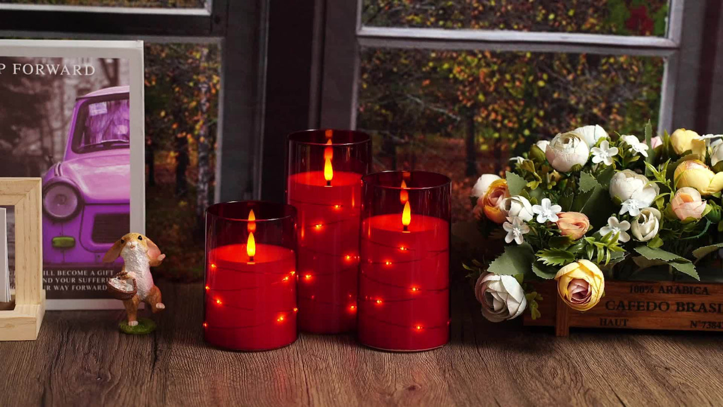 EEBUSS Flameless Candle With Embedded Star String, 3 Battery-Powered Candles (D3×H4"5"6), Flashing LED Candle With Remote Control And Timer. Ideal For Christmas Decorations, Parties, Family Gatherings