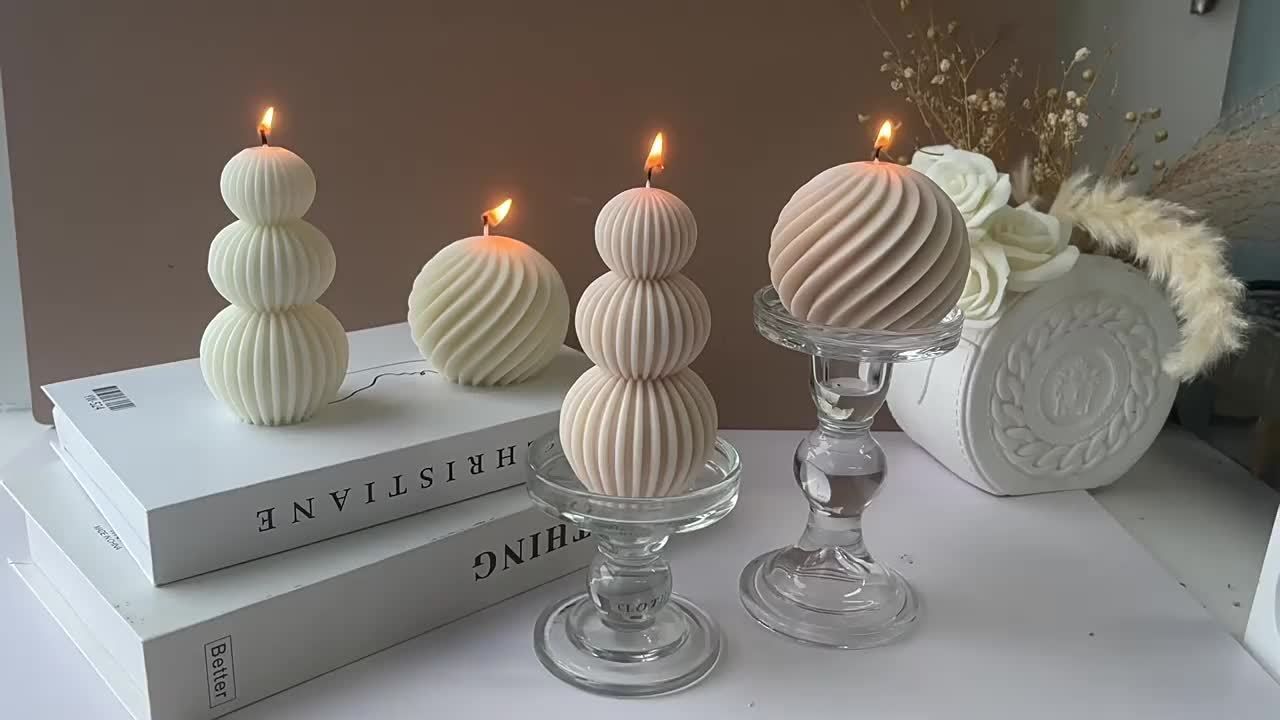 [Single Beeswax Wave Ball Candle] Minimalist Nordic Style Wave Ball Artistic Aromatherapy Candles - Single-Wick Beeswax & Soy Wax Blend, Romantic Geometric Design Candle for Indoor & Outdoor, Spice Scented, Ideal for Valentin
