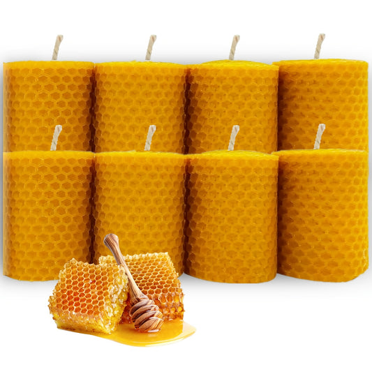 1.97*1.97inch cm rolled unscented beeswax candles, pillar candles 4/6/8pcs set, pastoral style, suitable for weddings, parties, dinners, Christmas and home decoration, yellow