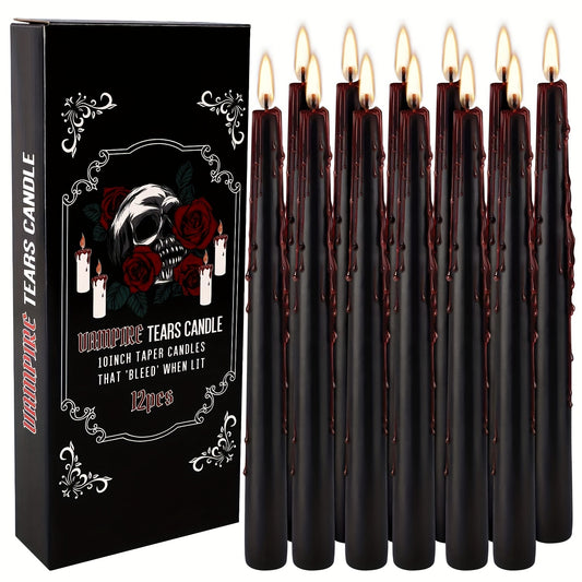12pcs Black Teardrop Tall Taper Candles, Drip-free, Smoke-free, Fragrance-free, Home Dinner Candles, Hand-poured, Premium Quality, Suitable For Church, Home, Wedding, Party, Seasonal Celebrations, Emergencies And Home Decorat