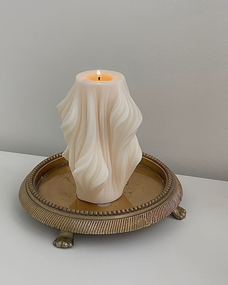 [Holiday Cheer, Aromatherapy Candle] Relaxing Spice Scent Handmade Soy & Beeswax Aromatherapy Candle - Modern Irregular Shape, Indoor/Outdoor Use, Minimalist Elegance, Geometric Wave Design, Scented Candles, Holiday Cheer