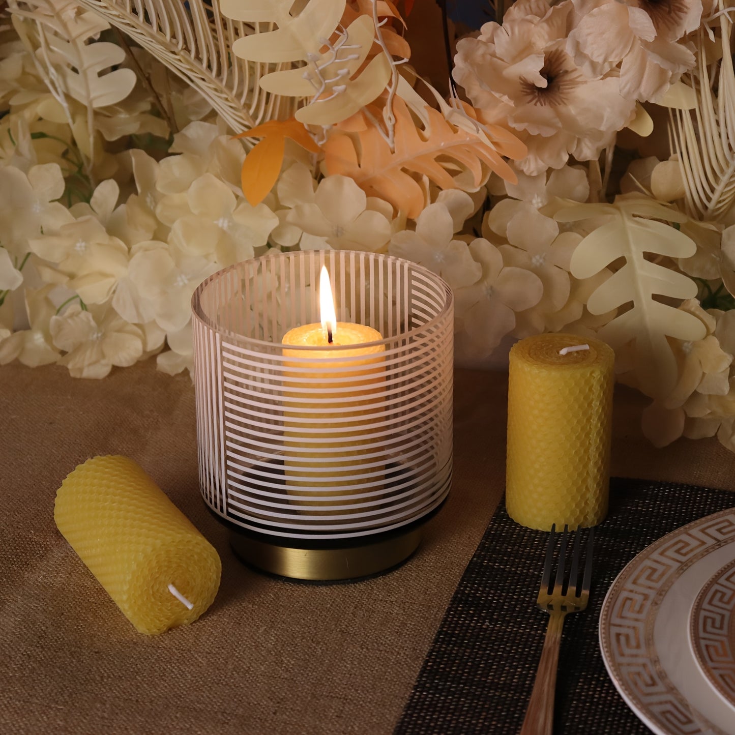 Beeswax Pillar Candles 3pcs Set - 2" X 3.4" Pure Beeswax Hand Rolled Candles, Elegant Beehive Texture Candles With Natural Scent For Dating, Party, Event, Gift & Home Decor
