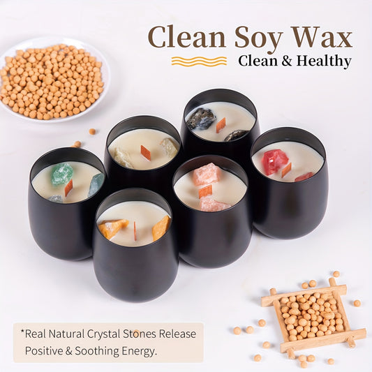13pcs Gifts Set, 6 Scented Candles Set + 6 Pads + 1 Gift Box, Natural Crystals Candles Gift Set For Women Men, 60 Oz Soy Wax, Sturdy & Durable, Safe & Healthy, New Home Gift, Gift To Mom, Sister, Female, Men, Aunt, Teacher, H