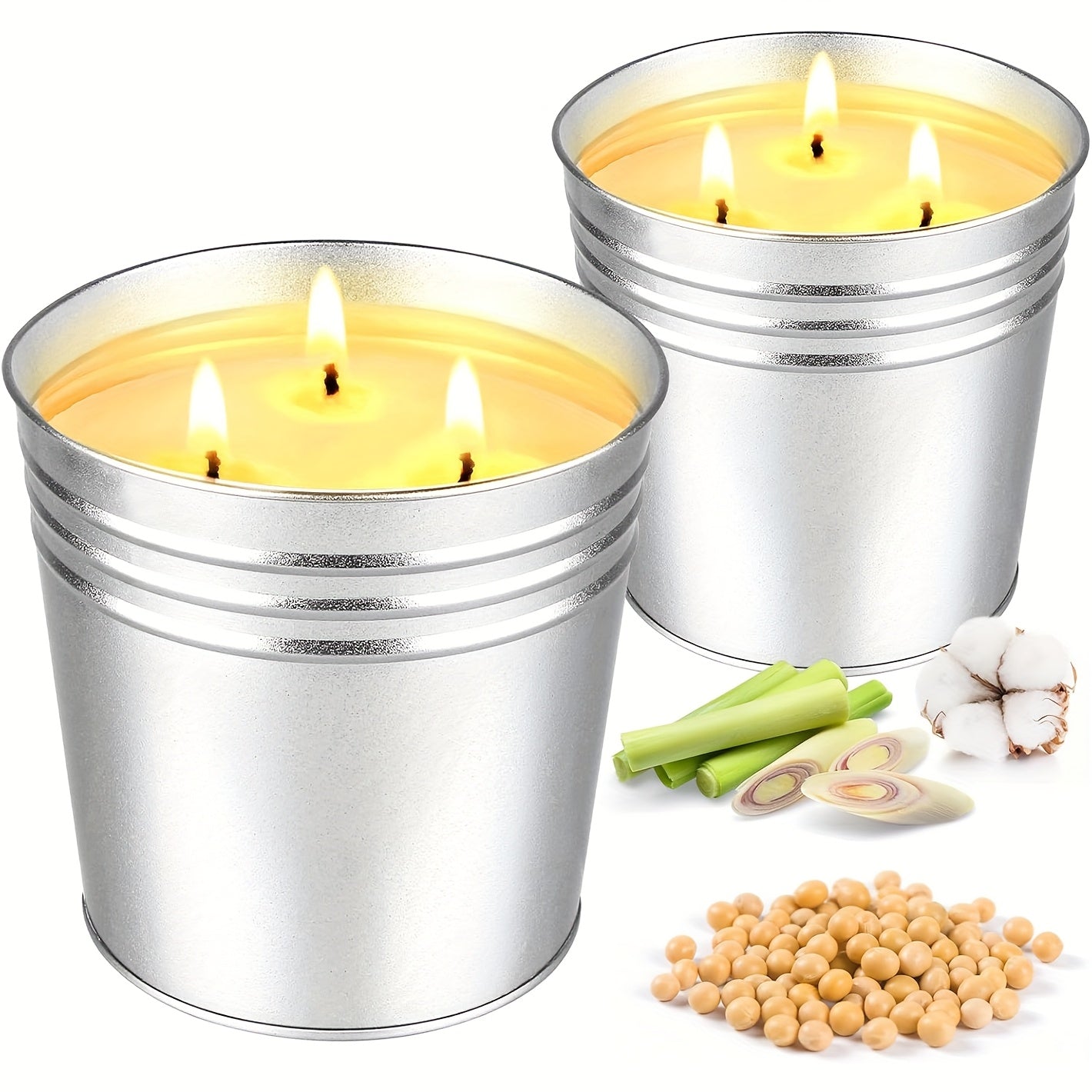 2 Lemongrass Oil Scented Candles In Large Iron Barrels, 15 Ounces, Smoke-free, Non Dripping, Elegant And Romantic Candles, Adding Classic And Elegant Beauty to Life, Making It The Perfect Gift Choice for Family And Friends