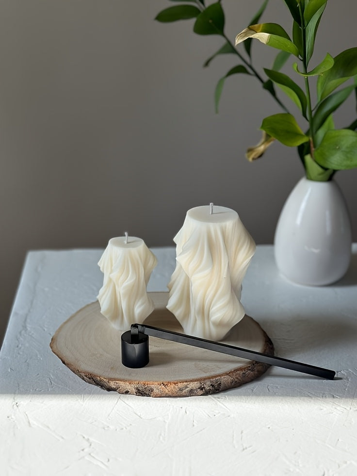 [Holiday Cheer, Aromatherapy Candle] Relaxing Spice Scent Handmade Soy & Beeswax Aromatherapy Candle - Modern Irregular Shape, Indoor/Outdoor Use, Minimalist Elegance, Geometric Wave Design, Scented Candles, Holiday Cheer